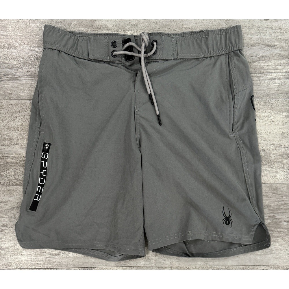 Spyder Brand Swim Trunks Gray Board Shorts Lined Mens Medium Front Tie Pockets